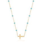 14KY TURQ BEAD NECK W/CROSS 16″ picture