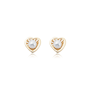 Pearl in Heart Studs image: 14KG 3MM PRL IN HEART