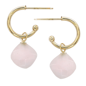 Small Hoop With Drop image: 14KG 1.5X12MM W/8MM PINK OPAL