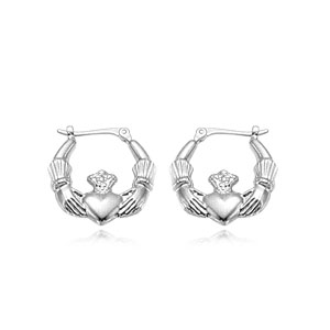 Small Claddagh Hoops image: 14KWG SM CLADDAGH S/D