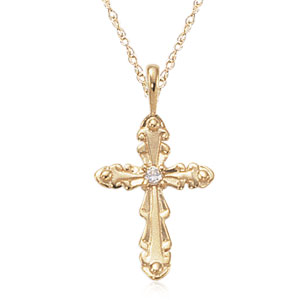 Fancy Cross with Diamond image: 14KG FANCY CROSS .05DIA