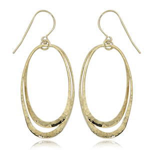 Hammered Open Oval Orbit Earrings image: 14KY DUAL OVAL HAMMERED ORBIT