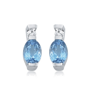 Blue Topaz & Diamond Studs image: 14KWG 7X5 BL/TPZ W.04DIA