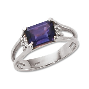 Amethyst & Diamond Ring image: 14KW 8X6 OCT AMETHYST W/4-.015 DIAS