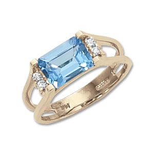 Blue Topaz & Diamond Ring image: 14KY 8X6 OCT SWISS BT W/4-.015 DIAS
