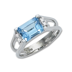 Blue Topaz & Diamond Ring image: 14KW 8X6 OCT SWISS BT W/4-.015 DIAS