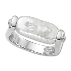 Capsule Shaped Coin Pearl Ring image: 14KW 16X7 FW-PEARL-CAPSULE SHAPED