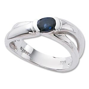 Double Crossed Band Sapphire Ring image: 14KW 6X4 FAC OV SAPPHIRE