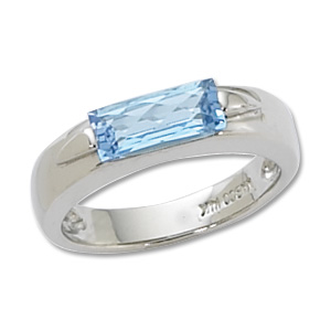 Baguette Blue Topaz Ring image: 14KW 10X4 BAG CHKBD SWISS BT
