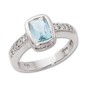 Aquamarine & Diamond Ring image: 14KW 8X6 CUSH & 16-.02 DIA-AQUA