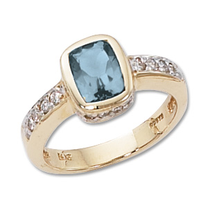 Blue Topaz & Diamond Ring image: 14KY 8X6 CUSH & 16-.02 DIA-SWISS BT