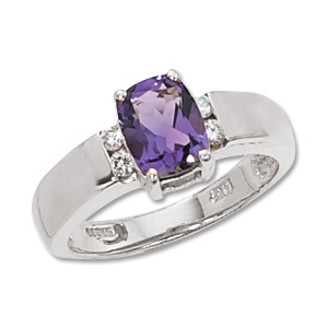 Amethyst & Diamond Ring image: 14KW 8X6 CUSH & 4-.03 DIA-AMETHYST