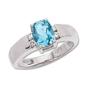 Blue Topaz & Diamond Ring image: 14KW 8X6 CUSH & 4-.03 DIA-SWISS BT