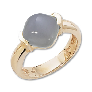 Cabochon Blue Chalcedony Ring image: 14KY 9MM CUSH CAB-BLUE CHALCEDONY