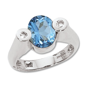 Oval Blue Topaz & Diamond Ring image: 14KW 10X8 OV & 2-.05 DIA-SWISS BT