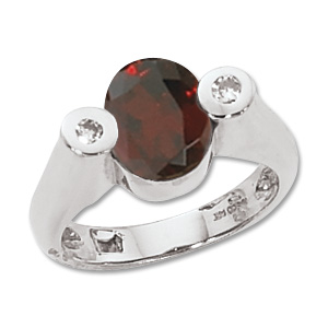 Oval Garnet & Diamond Ring image: 14KW 10X8 OV & 2-.05 DIA-GARNET