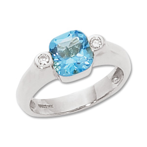 Cushion Blue Topaz & Diamond Ring image: 14KW SM CUSHION & DIA-BLUE TOPAZ