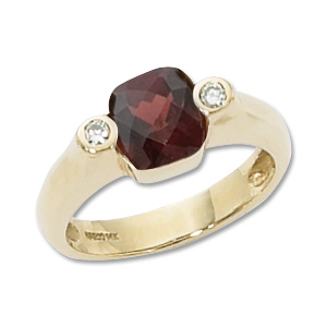 Cushion Garnet & Diamond Ring image: 14KY 7MM CUSH & 2-.04 DIA-GARNET