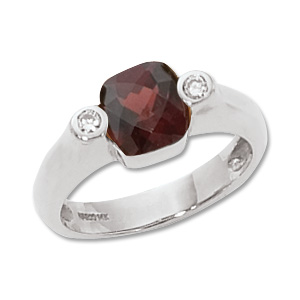 Cushion Garnet & Diamond Ring image: 14KW 7MM CUSH & 2-.04 DIA-GARNET