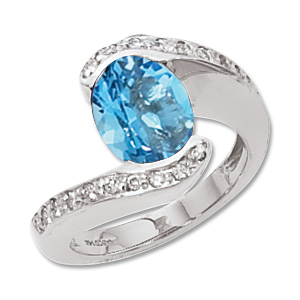 Oval Blue Topaz & Diamond Ring image: 14KW 10X8 OV + 6-.01 & 14-.015DIA-SWISS BT