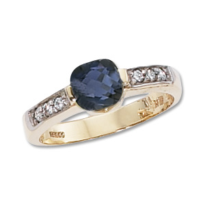 Cushion Iolite & Diamond Ring image: 14KY 6MM CUSH & 6-.02 DIA-IOLITE