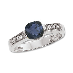 Cushion Iolite & Diamond Ring image: 14KW 6MM CUSH & 6-.02 DIA-IOLITE