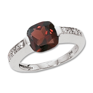Cushion Garnet& Diamond Ring image: 14KW 8MM CUSH & 12-.02 DIA-GARNET