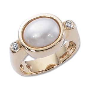 Mobe Pearl & Diamond Ring image: 14KY 8.5X11MM OVAL MOBE & 2-.05 DIA