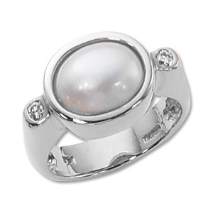 Mobe Pearl & Diamond Ring image: 14KW 8.5X11MM OVAL MOBE & 2-.05 DIA