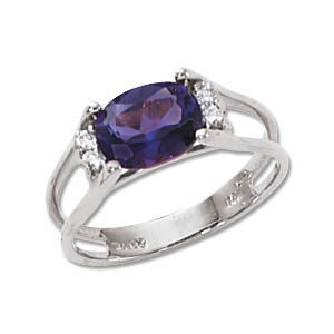 Oval Amethyst & Diamond Ring image: 14KW 8X6 OVAL & 4-.015 DIA-AMETHYST