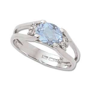 Oval Aquamarine & Diamond Ring image: 14KW 8X6 OVAL & 4-.015 DIA-AQUA
