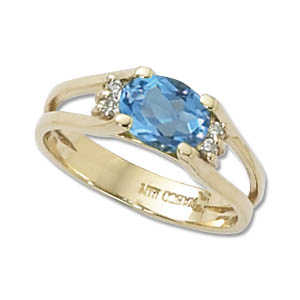 Oval Blue Topaz & Diamond Ring image: 14KY 8X6 OVAL & 4-.015 DIA-SWISS BT
