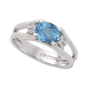 Oval Blue Topaz & Diamond Ring image: 14KW 8X6 OVAL & 4-.015 DIA-SWISS BT