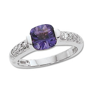Concave Amethyst & Diamond Ring image: 14KW 7MM CONCAVE CUSH & 8-.02 DIA-AMY