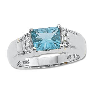 Concave Blue Topaz & Diamond Ring image: 14KW 8X6 CONCAVE REC & 6-.01 DIA-BTS
