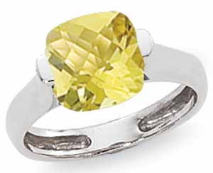 Lemon Citrine Cushion Ring image: 14KW 9MM FAC CUSHION ORO VERDE