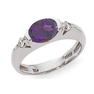14KW 8X6 AMETHYST OVAL W/.10CTTW DIA. I3-SI1/G-H picture