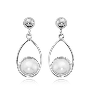 Small Caged Pearl Drop Earrings image: 14KW PRL & WIRE LOOP DROP