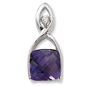 SS 10MM AMETHYST CUSH W/.04CTTW DIA. I3-SI1/G-H picture