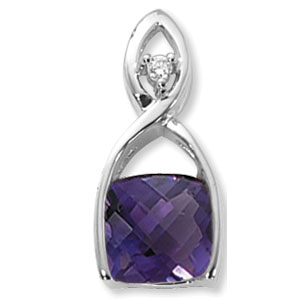 14KW 10MM AMETHYST CUSH W/.04CTTW DIA. I3-SI1/G-H picture