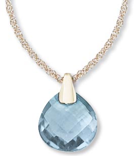 Simple Blue Topaz Briolette Pendant With 18" Chain image: 14KY BRIOLETTE CHECKERBOARD BLUE TOPAZ 18IN