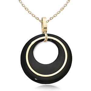 Onyx Round Disco with Ring Pendant image: 14KY LRGE ONYX RING