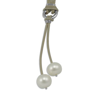 SS & Leather Double Pearl Necklace image: SS & LEATHER DBL FP LARIAT