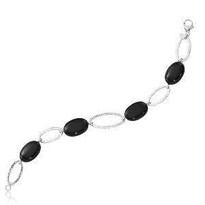 SS HAMMERED OVAL LINKS W/ ONYX LENTILS image